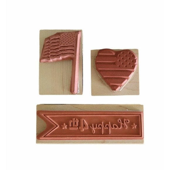 Hero Arts Flag Stamp Lot USA Patriotic Mounted Wooden for Scrapbooking Cards - Picture 2 of 4
